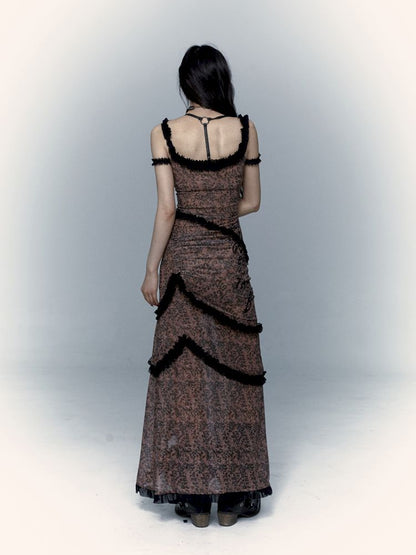 Street Rock Reversible Slim Leopard Mesh Long Dress