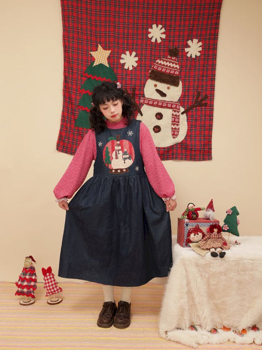 Christmas Tree Appliqued Denim Vest Skirt