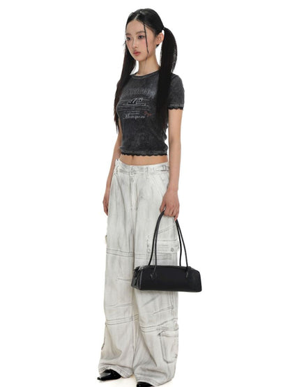 Crafted Pleated Skirt Straight Denim Workwear Pants