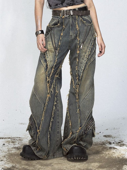 Alien Heavy Duty Destruction Raw Edge Patchwork Jeans