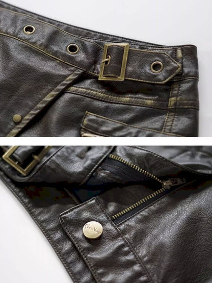 Color Pocket Leather Shorts