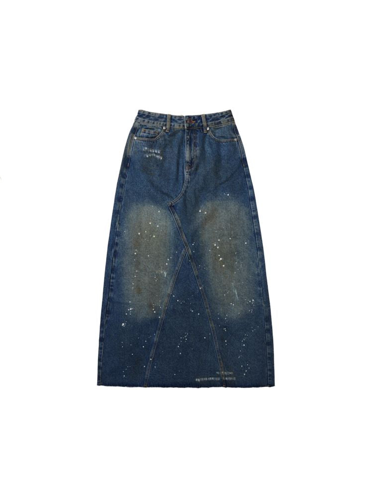 Washed splash ink flinging point spray denim bustier skirt