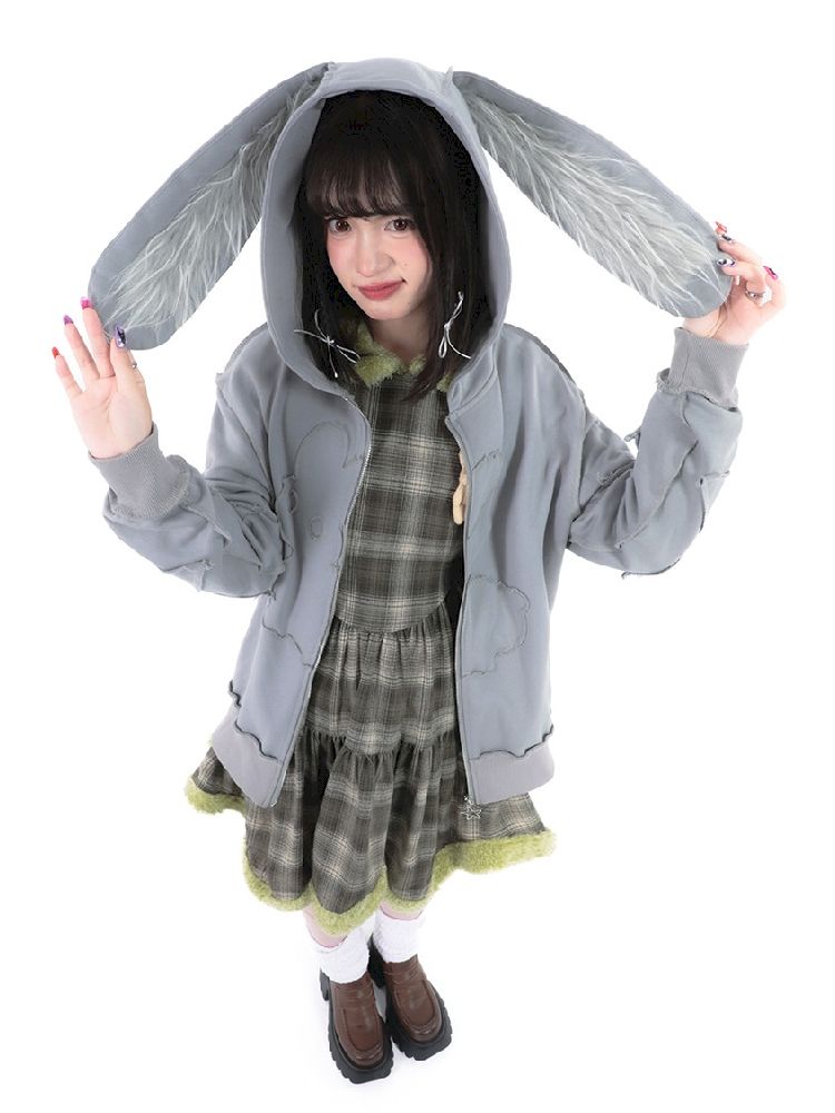 Rabbit Ears Hooded Sweatshirt Cardigan Jacket