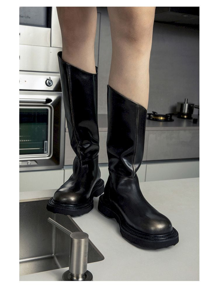 Polished Cowhide Riding Boots