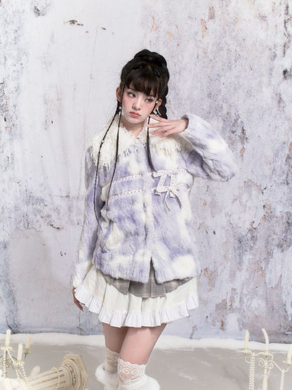 Tie-Dye Patchwork Rabbit Fur Coat