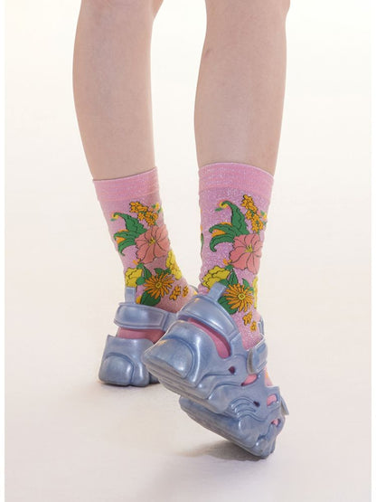 Floral mid-calf socks