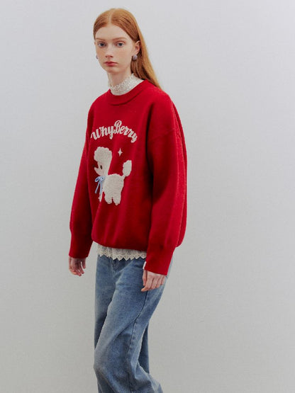 Red puppy cartoon sweater