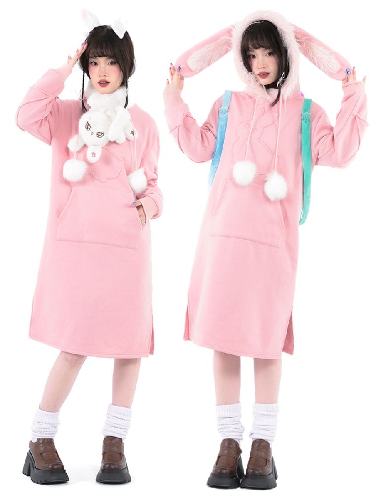 Rabbit Ears Hooded Sweatshirt Dress