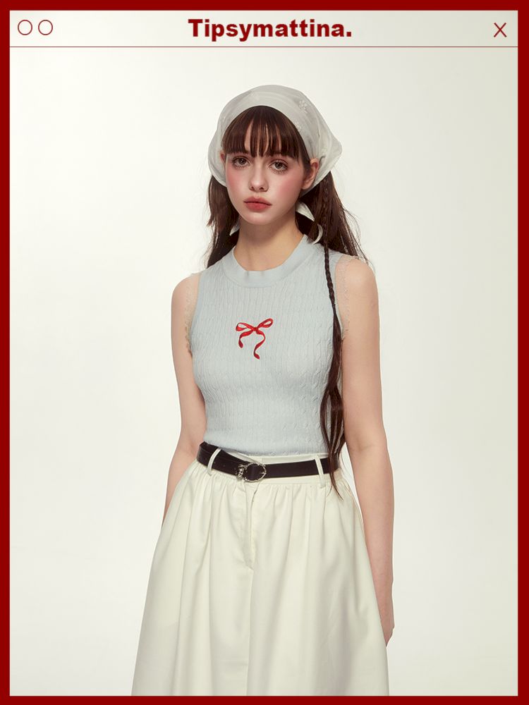 Sleeveless Bottom Top Short Slim Bow