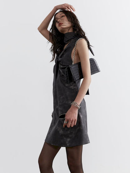 Ink Dye Leather Bib Dress