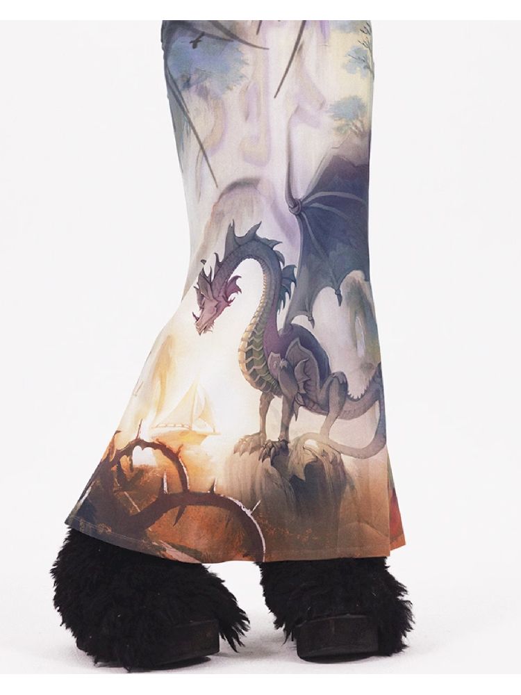 Dragon Print Fishtail Dress