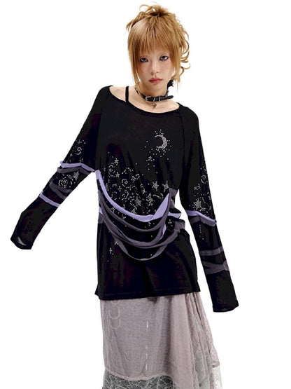 Starry Night Rhinestone Long Sleeve T-Shirt