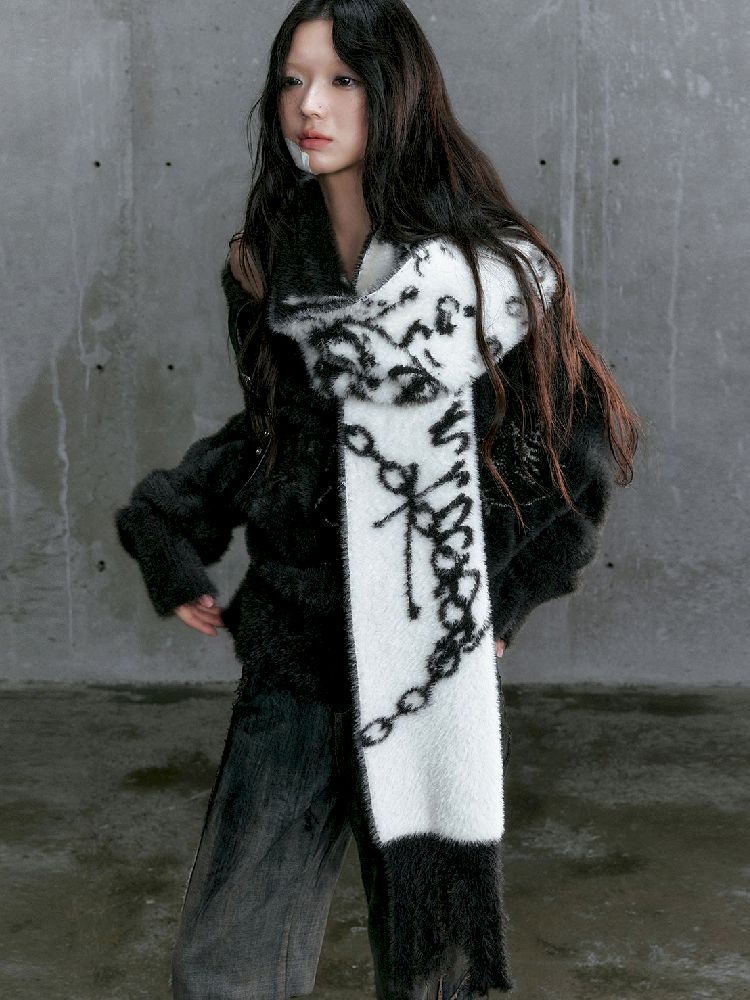 Jacquard tassel fringe imitation mink scarf