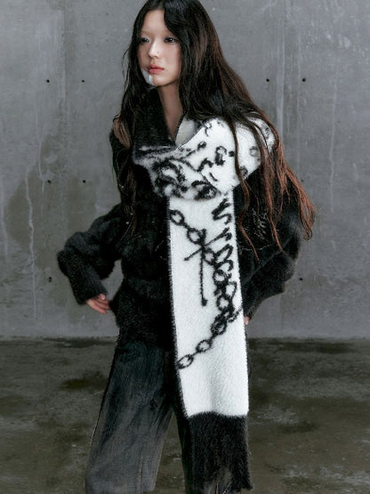 Jacquard tassel fringe imitation mink scarf