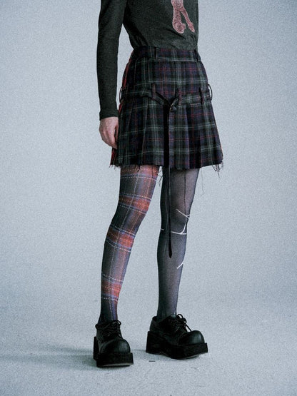 Checkered Patchwork Pleated Skirt