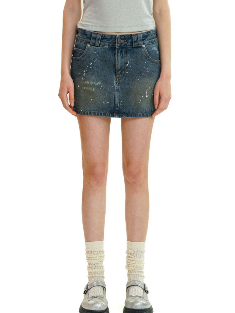 Heavy industry splash ink spray denim short skirt