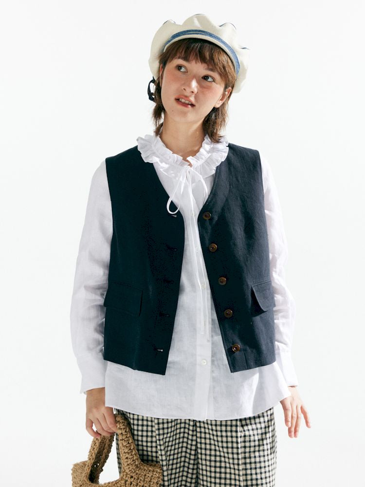 Retro Casual V-neck Linen Vest Jacket