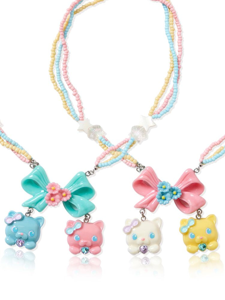 Bow Cat Resin Colourful Beads Necklace