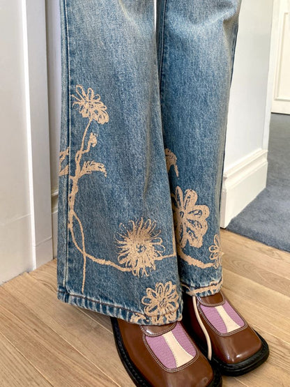 Printed Straight Flare Jeans