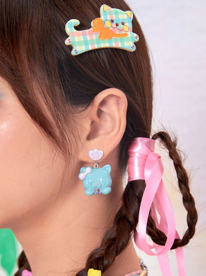 Cat Resin Colourful Earrings Earrings Clip Ring