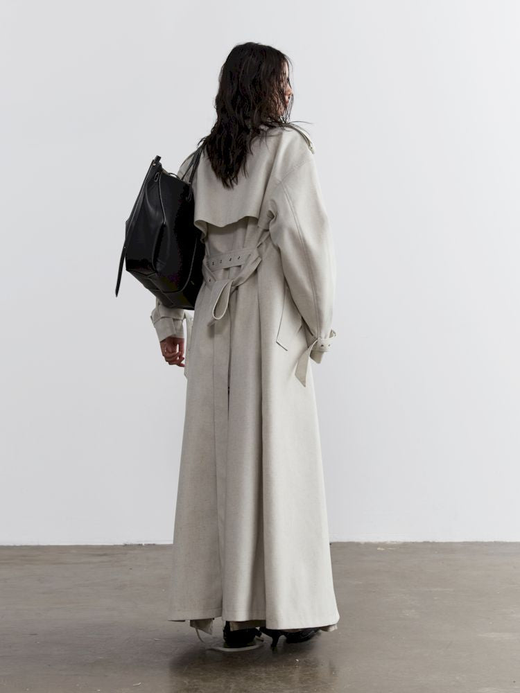 Tie Trim Genderless Long Trench Coat