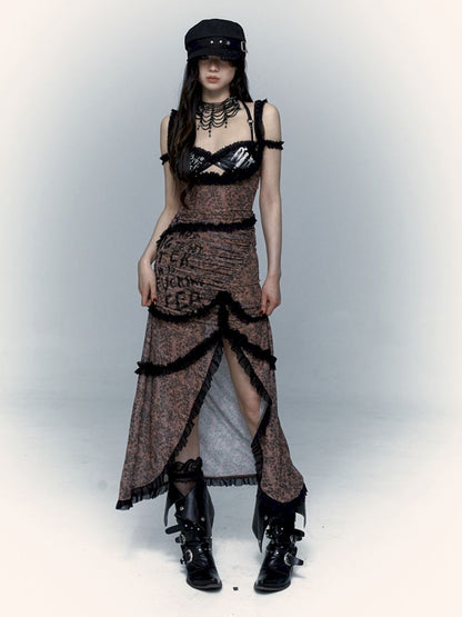 Street Rock Reversible Slim Leopard Mesh Long Dress