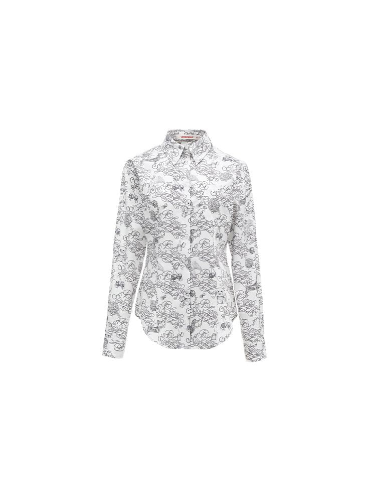 Letter Full Print Long Sleeve Shirt