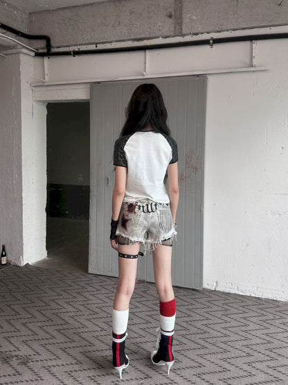 Low-rise embroidered denim hotpants shorts