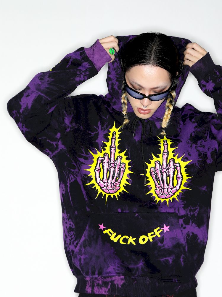 Dark Punk Middle Finger Tie-Dye Hooded Sweatshirt