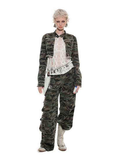 Camouflage short biker jacket