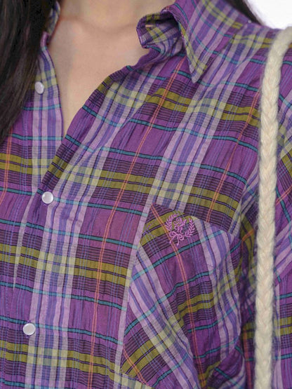 Lazy wind yellow and purple plaid shirt