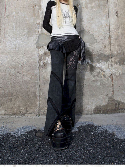 Drilling Casual Low Waist Flared Pants