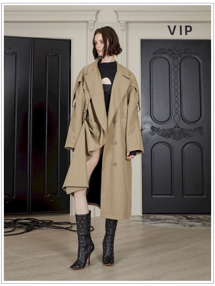 Double Breasted Buckle Strap Trench Coat