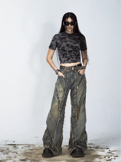 Alien Heavy Duty Destruction Raw Edge Patchwork Jeans