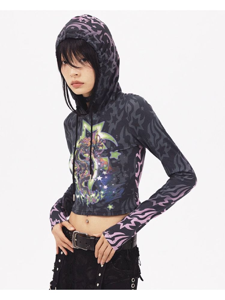 Dragon Print Short Sweatshirt