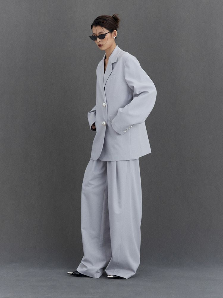 Pinch Pleat Wide Leg Suit