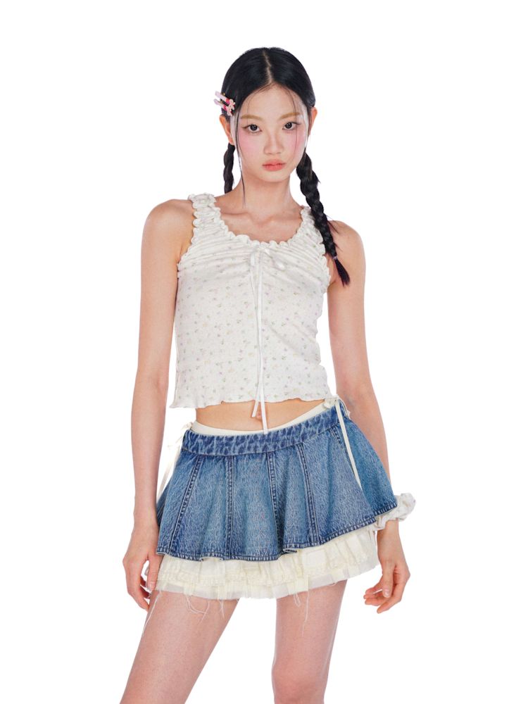 Ribbon Drawstring Lace Sleeveless Camisole