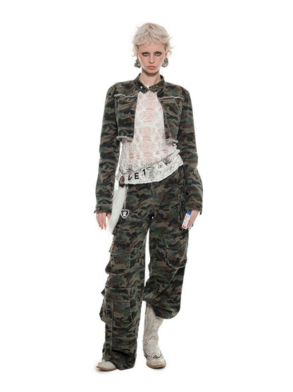 Camouflage washed work pants