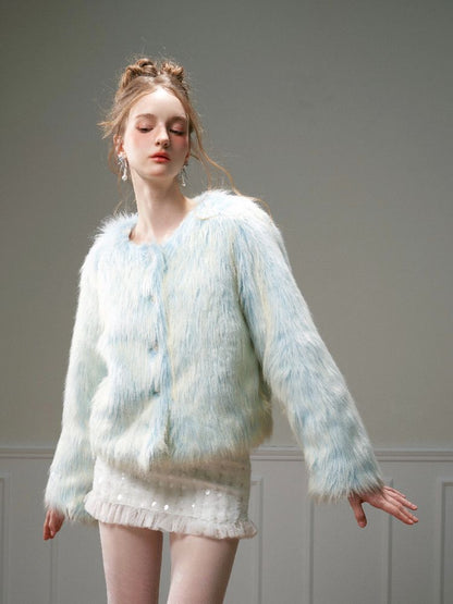 Blue Sweet Warm Fur Long Hair Outer