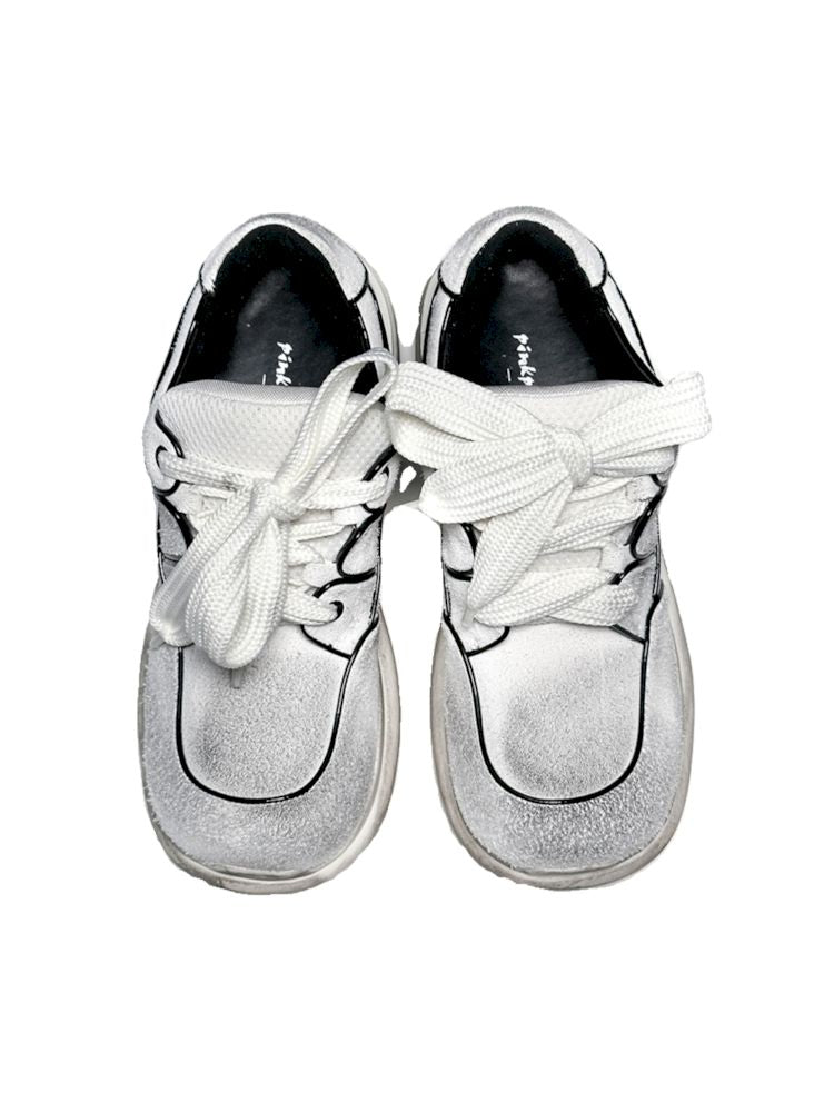 White Tumbled Leather Aged Sports Chunky Shoes