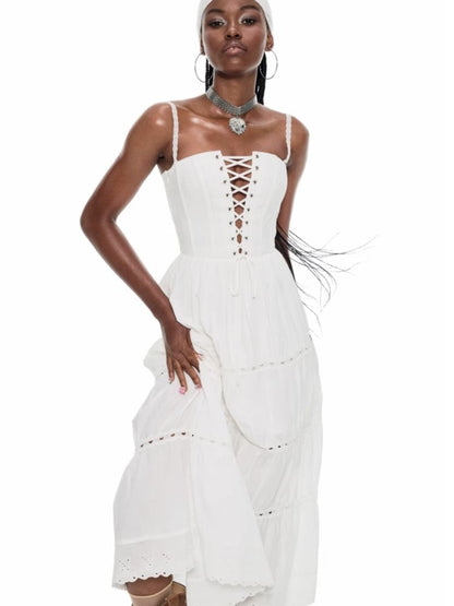 Fishbone straps holiday style halter dress