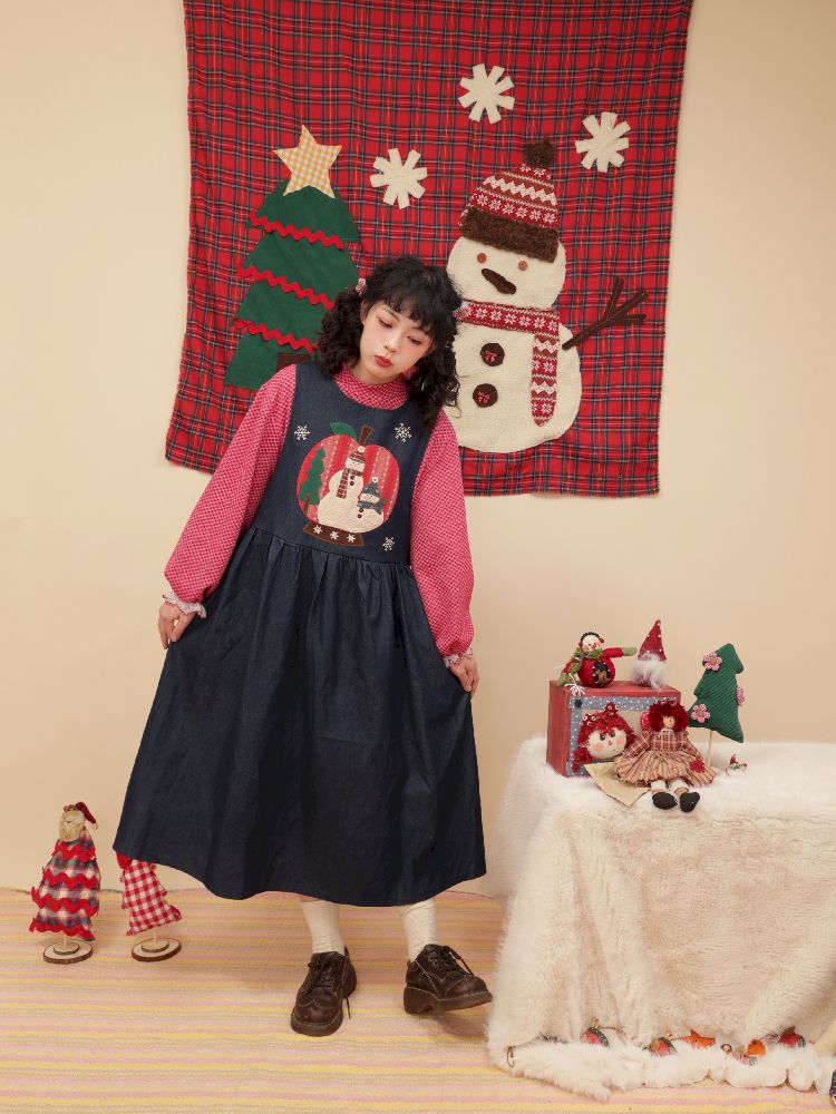 Christmas Tree Appliqued Denim Vest Skirt