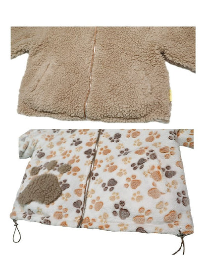 Double Sided Paw Print Plush Jacket