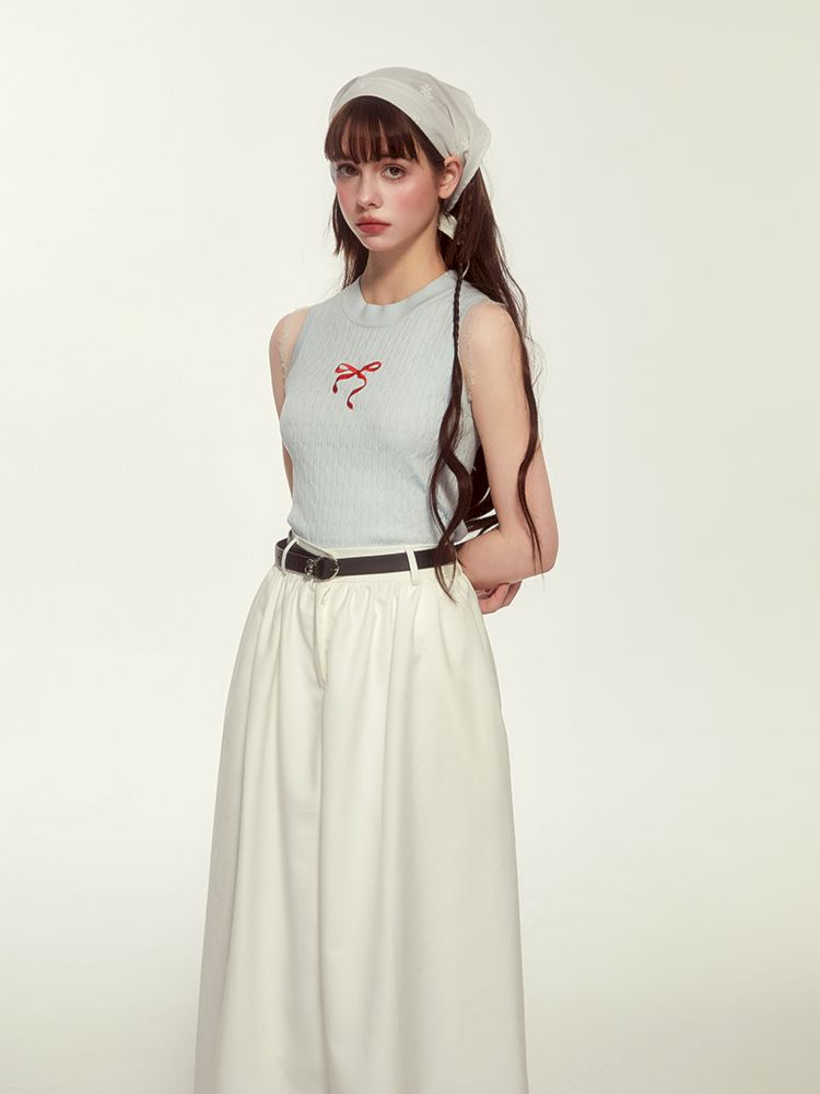 Sleeveless Bottom Top Short Slim Bow