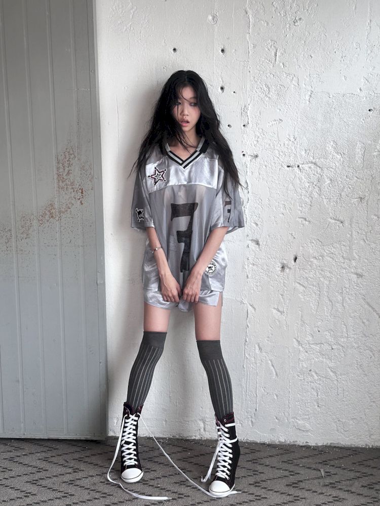 Satin Patchwork Street Oversize Jersey T-Shirt