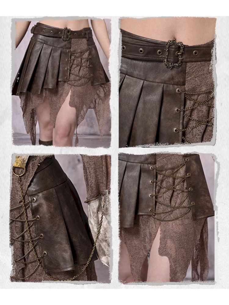 Hippie Spliced Irregular Leather Skirt