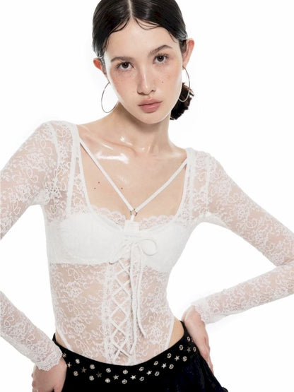 Lace Tie Long Sleeve Bodysuit