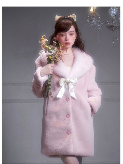 Pink Gradient Fur Collar Fur Coat