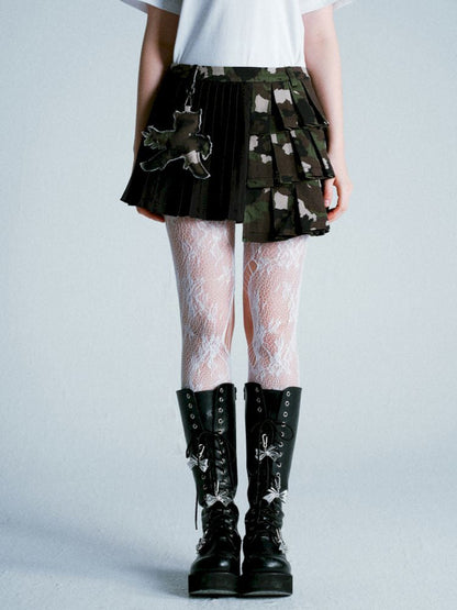 Patchwork Camouflage Pleated Skirt