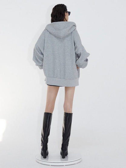 Loose Slouchy Gray oversize Zipper Hooded Sweatshirt